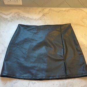 Altard state Black Faux Leather Mini Skirt with Front Slit